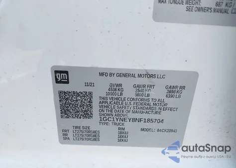 2022 Chevrolet Silverado 2500Hd 4Wd Long Bed Lt из США, поврежденный, VIN 1GC1YNEY8NF185704